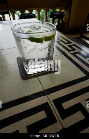 Cocktail at the The Foreign Correspondents' Club in Phnom Penh, capital of Cambodia, Phnom Penh city, Cambodia. Fresh lime and club soda. Stock Photo