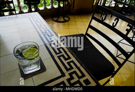 Cocktail at the The Foreign Correspondents' Club in Phnom Penh, capital of Cambodia, Phnom Penh city, Cambodia. Fresh lime and club soda. Stock Photo