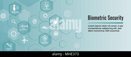 Biometric Scanning Web Banner w DNA, fingerprint, voice scan, tattoo barcode, etc Stock Vector