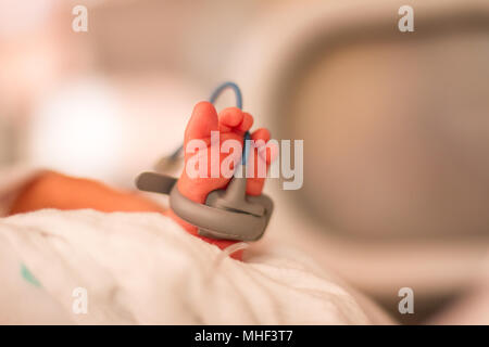 Newborn child in the intensive care unit ICU in a hospital Stock Photo