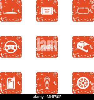 Auto ticket icons set. Grunge set of 9 auto ticket vector icons for web isolated on white background Stock Vector