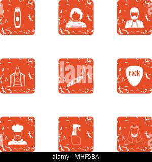 Service gang icons set. Grunge set of 9 service gang vector icons for web isolated on white background Stock Vector