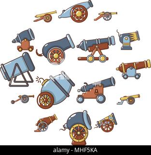 Cannon retro icons set. Cartoon illustration of 16 cannon retro vector icons for web Stock Vector