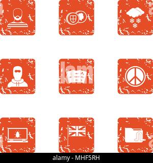 Peaceful people icons set. Grunge set of 9 peaceful people vector icons for web isolated on white background Stock Vector