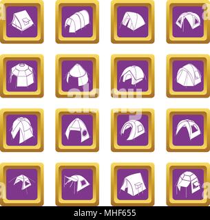 Tent forms icons set vector purple square isolated on white background Stock Vector