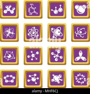 Molecule icons set vector purple square isolated on white background Stock Vector