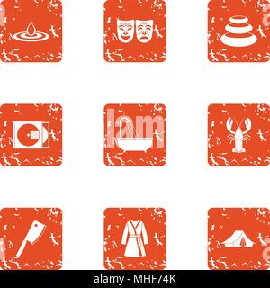 Tragic role icons set, grunge style Stock Vector