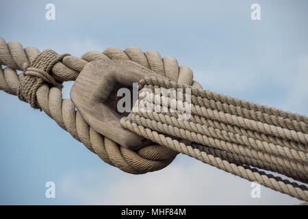 old vessel detail of shroud on sky background Stock Photo