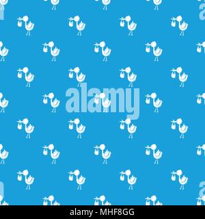 Stork child pattern vector seamless blue Stock Vector