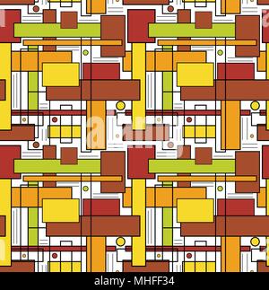 Seamless repeating background of colored squares, lines and strokes Stock Vector