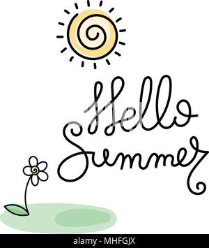 Hello summer. Hand written calligraphy quote motivation for life and happiness. For postcard, poster, prints, cards graphic design. Stock Vector
