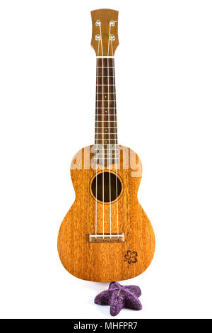 vintage ukulele on white Stock Photo