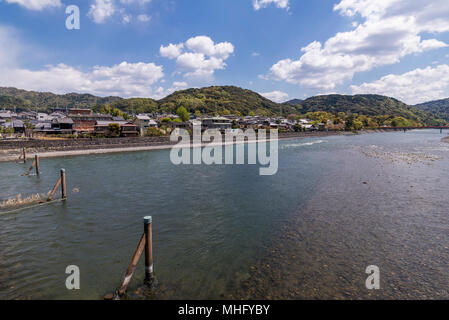 Beautiful view of the town of Uji and the river Uji, in the district of Kyoto, Japan Stock Photo