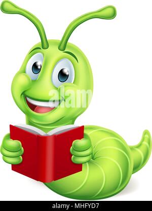 Bookworm Caterpillar Worm Reading Stock Vector