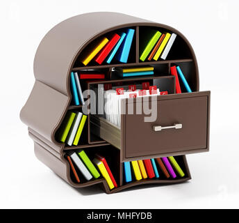 Index card catalogue inside head library drawer. 3D illustration. Stock Photo
