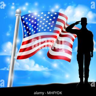 Saluting Soldier Patriotic American Flag Design  Stock Vector