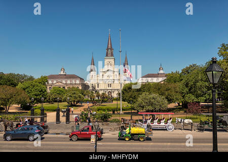 NEW ORLEANS, USA- APRIL 24, 2018: View on Jackson Square and St. Louis Cathedral, French Quarter. Stock Photo