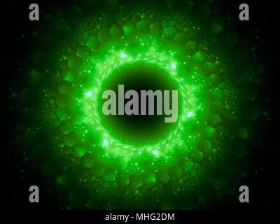 Green glowing magical stargate in space with hexagonal patterns, computer generated abstract background, 3D rendering Stock Photo