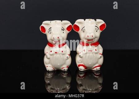white ceramic pig salt and pepper shaker set Stock Photo