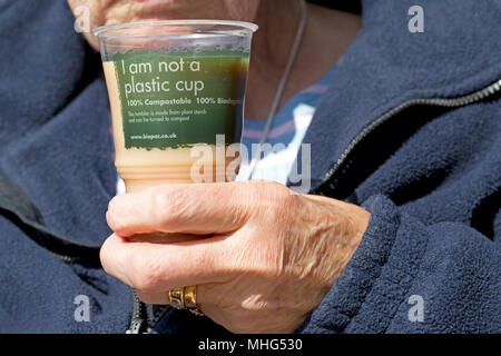 100% compostable Green recyclable coffee cups made with no plastic UK Stock Photo