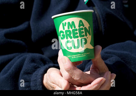 100% compostable Green recyclable coffee cups made with no plastic UK Stock Photo