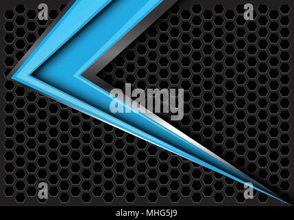 Abstract blue arrow speed on dark gray hexagon mesh design modern futuristic background vector illustration. Stock Vector