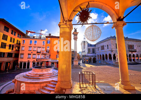 Ancient Italian square arches and architecture in town of Udine, Friuli Venezia Giulia region of Italy Stock Photo