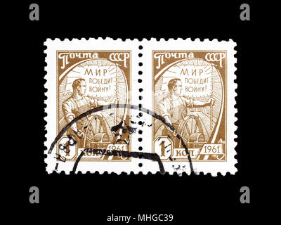 Cancelled postage stamps printed by Soviet Union,that shows Harvest driver, circa 1961. Stock Photo