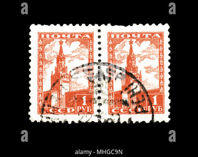 Cancelled postage stamps printed by Soviet Union,that shows Spasskaya Tower, circa 1948. Stock Photo