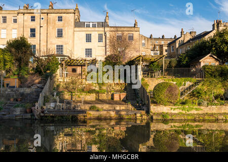 Houses along Kennet and Avon Canal in Bath, Somerset, UK.  200 years ago the canal provided a vital trade route between Bristol and London. Stock Photo