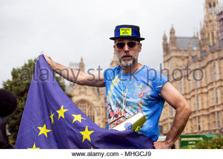 An anti-Brexit protester poses for photographers  during his protest at Westminster. Stock Photo