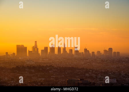 Los Angeles skyline viewed from Griffith observatory at sunrise, California, USA Stock Photo