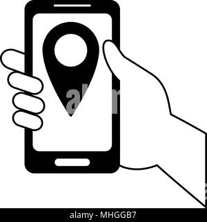 GPS tracking from smartphone on black and white colors Stock Vector