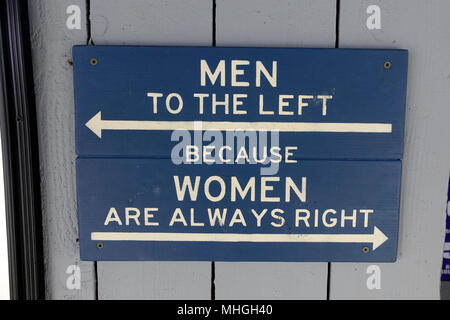 Men To The Left Because Women Are Always Right Sign Stock Photo - Alamy