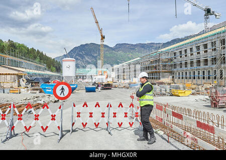 Cazis, Switzerland, 1st May 2018. Construction site during the media event on the topping out of the new penal institution Realta in Cazis. Credit: Rolf Simeon/Alamy Live News Stock Photo