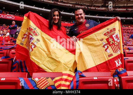 Wanda Metropolitano, Madrid, Spain. 21st Apr, 2018. Copa del Rey football final, Sevilla versus FC Barcelona; Fans in the stadium before the match Credit: Action Plus Sports/Alamy Live News Stock Photo