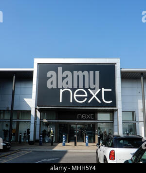 Reading, United Kingdom - April 21 2018:   Next Store front at Brunel Retail Park in Reading Stock Photo