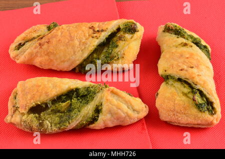 Crackers with tuna salad on wooden plate in restaurant Stock Photo