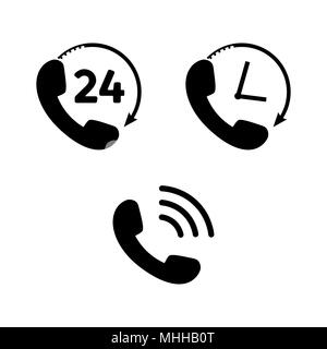 Phone Icon set in flat style. Telephone symbols isolated on white background. Handset icon for logo or app. Support, hotline signs. Phone 24 hour, pho Stock Vector