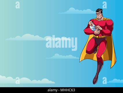 Super Dad with Baby in Sky Stock Vector