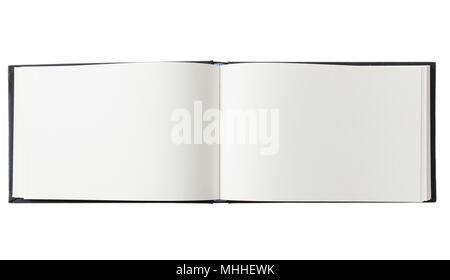 Open blank notebook, isolated on white background, space for text, top view, banner Stock Photo