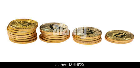 Cryptocurrency price decrease. Bitcoins isolated on white background Stock Photo