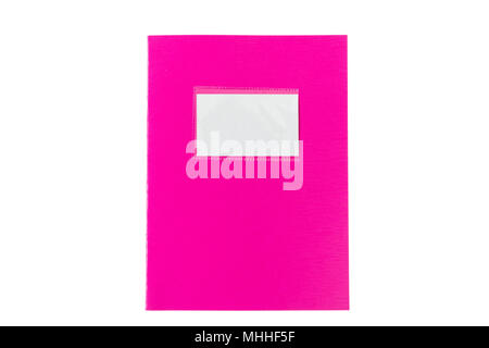 Light purple school notebook or diary, old fashioned, isolated on white background, blank label, space for text, top view Stock Photo