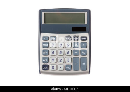 Calculator with blank screen isolated on white background, top view Stock Photo