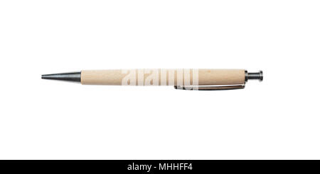 Pen or mechanical pencil from natural wood isolated on white background, top view Stock Photo