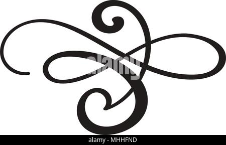 Flourish swirl ornate decoration for pointed pen ink calligraphy style. Quill pen flourishes. For calligraphy graphic design, postcard, menu, wedding invitation, romantic style Stock Vector