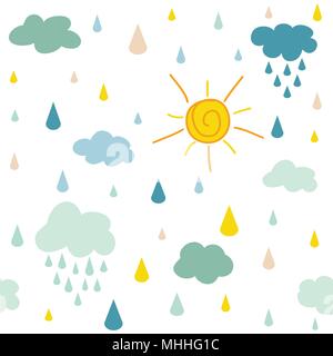 kids pattern with clouds rain drops and dots Stock Vector