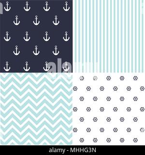 Cute set of Baby Boy seamless patterns with fabric textures Stock Vector