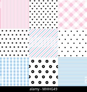 Cute set of Baby seamless patterns with fabric textures Stock Vector