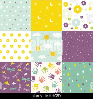 baby shower set of seamless backgrounds Stock Vector